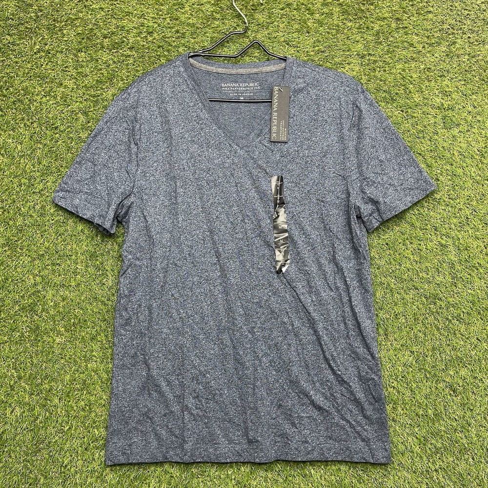 Banana Republic Shirt Mens Medium Pima Performance Stretch Short Sleeve BlueGrey